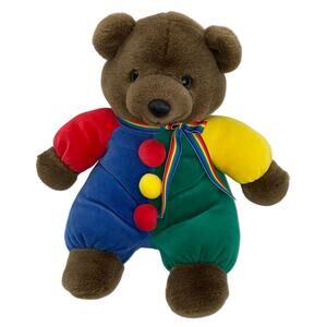Vintage 1994 Loving Hearts Ganz Plush Clown Color Block Teddy Bear Rainbow Bow